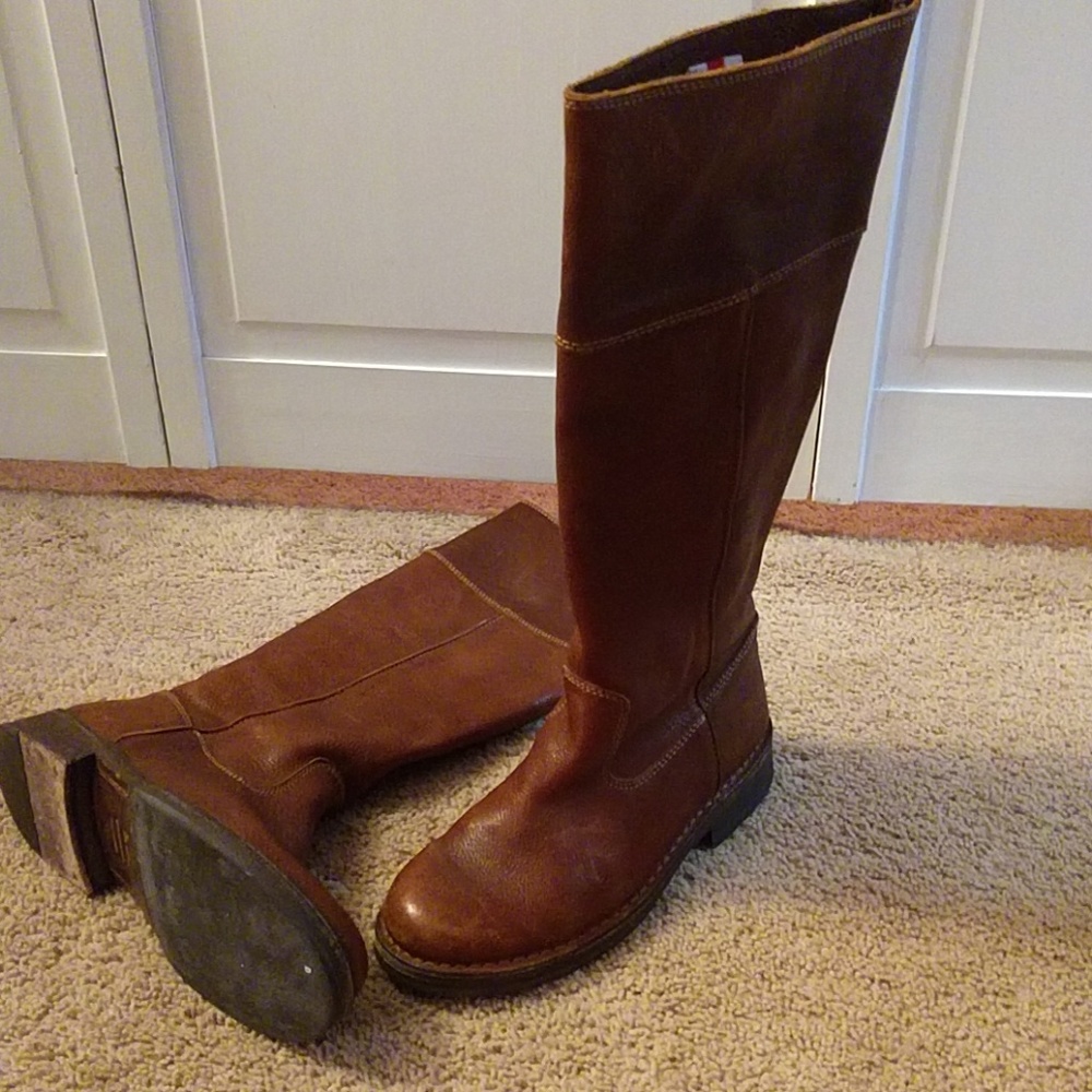 Brown leather boots